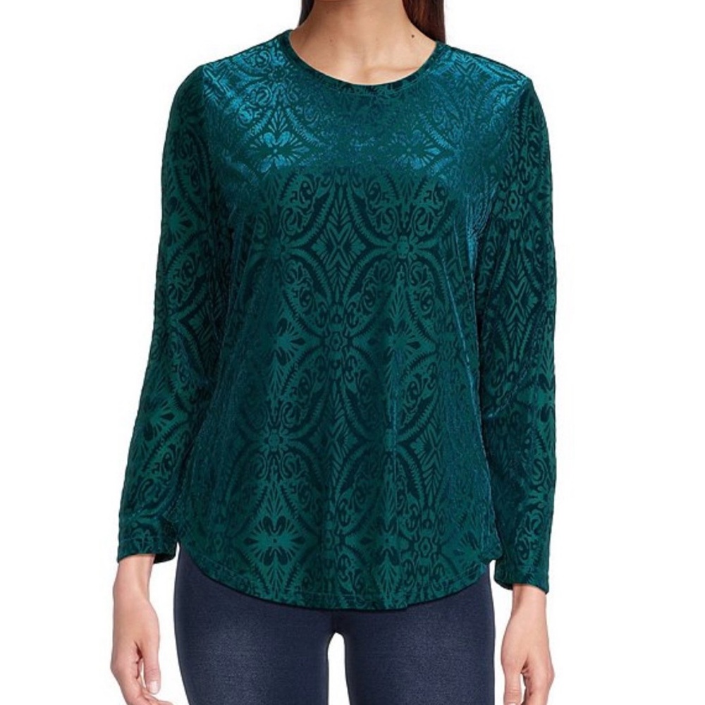 Calessa burnout velvet Teal Patterned Top size medium | bohemian burnout top